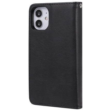 For iPhone 12 mini 2 in 1 Solid Color Detachable PU Leather Case with Card Slots & Magnetic Holder & Photo Frame & Wallet & Strap(Black)-garmade.com