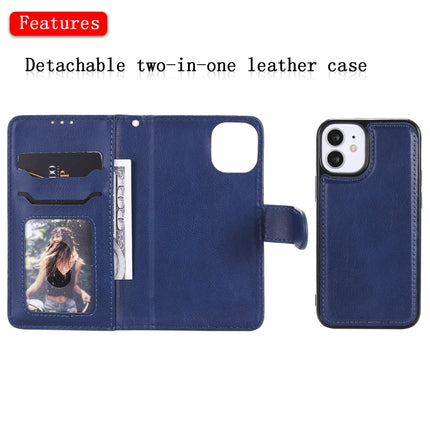 For iPhone 12 mini 2 in 1 Solid Color Detachable PU Leather Case with Card Slots & Magnetic Holder & Photo Frame & Wallet & Strap(Blue)-garmade.com