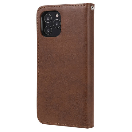 For iPhone 12 / 12 Pro 2 in 1 Solid Color Detachable PU Leather Case with Card Slots & Magnetic Holder & Photo Frame & Wallet & Strap(Brown)-garmade.com