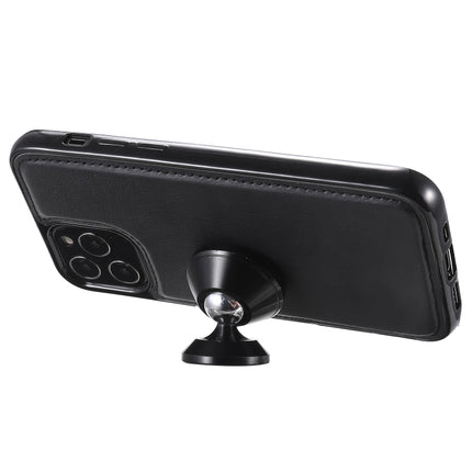 For iPhone 12 / 12 Pro 2 in 1 Solid Color Detachable PU Leather Case with Card Slots & Magnetic Holder & Photo Frame & Wallet & Strap(Black)-garmade.com