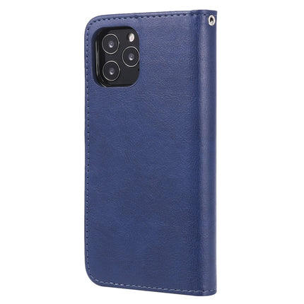 For iPhone 12 / 12 Pro 2 in 1 Solid Color Detachable PU Leather Case with Card Slots & Magnetic Holder & Photo Frame & Wallet & Strap(Blue)-garmade.com