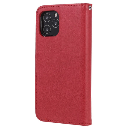 For iPhone 12 / 12 Pro 2 in 1 Solid Color Detachable PU Leather Case with Card Slots & Magnetic Holder & Photo Frame & Wallet & Strap(Red)-garmade.com