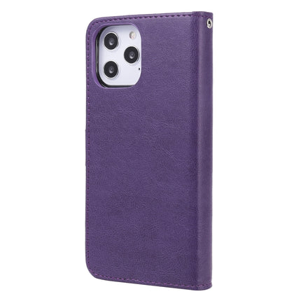 For iPhone 12 Pro Max 2 in 1 Solid Color Detachable PU Leather Case with Card Slots & Magnetic Holder & Photo Frame & Wallet & Strap(Purple)-garmade.com