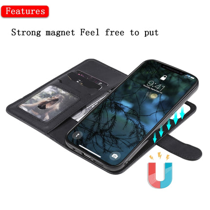 For iPhone 12 Pro Max 2 in 1 Solid Color Detachable PU Leather Case with Card Slots & Magnetic Holder & Photo Frame & Wallet & Strap(Black)-garmade.com