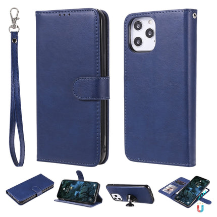 For iPhone 12 Pro Max 2 in 1 Solid Color Detachable PU Leather Case with Card Slots & Magnetic Holder & Photo Frame & Wallet & Strap(Blue)-garmade.com