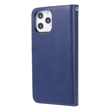 For iPhone 12 Pro Max 2 in 1 Solid Color Detachable PU Leather Case with Card Slots & Magnetic Holder & Photo Frame & Wallet & Strap(Blue)-garmade.com