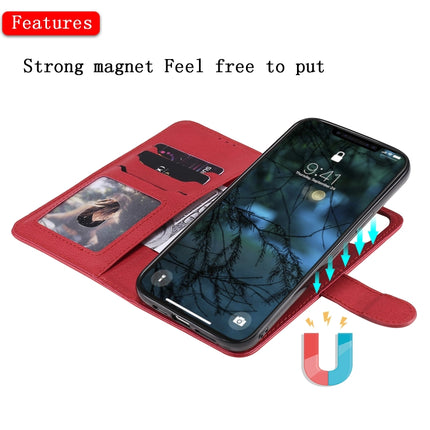 For iPhone 12 Pro Max 2 in 1 Solid Color Detachable PU Leather Case with Card Slots & Magnetic Holder & Photo Frame & Wallet & Strap(Red)-garmade.com