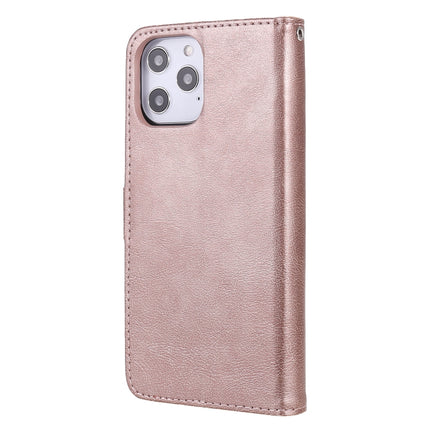 For iPhone 12 Pro Max 2 in 1 Solid Color Detachable PU Leather Case with Card Slots & Magnetic Holder & Photo Frame & Wallet & Strap(Rose Gold)-garmade.com