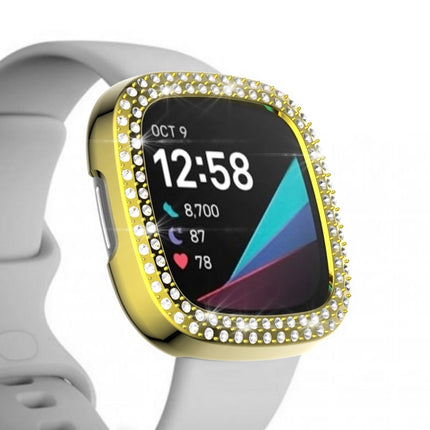 For Fitbit Versa 3 / Versa Sense Double Row Plating Diamonds PC Protective Case(Golden)-garmade.com