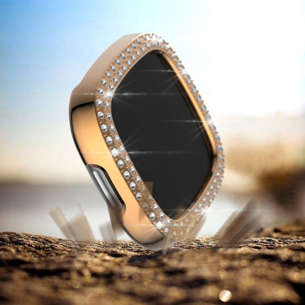 For Fitbit Versa 3 / Versa Sense Double Row Plating Diamonds PC Protective Case(Rose Gold)-garmade.com