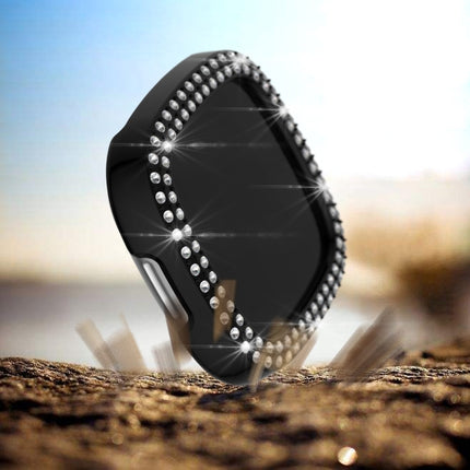 For Fitbit Versa 3 / Versa Sense Double Row Plating Diamonds PC Protective Case(Black)-garmade.com