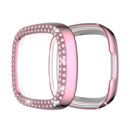 For Fitbit Versa 3 / Versa Sense Double Row Plating Diamonds PC Protective Case(Pink)-garmade.com