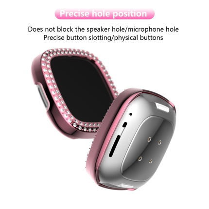 For Fitbit Versa 3 / Versa Sense Double Row Plating Diamonds PC Protective Case(Pink)-garmade.com
