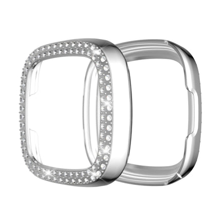 For Fitbit Versa 3 / Versa Sense Double Row Plating Diamonds PC Protective Case(Silver)-garmade.com