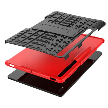 For Samsung Galaxy Tab S7 Lite T730 / T735 & S7+ T970 / T976B Tire Texture Shockproof TPU + PC Protective Case with Holder(Red)-garmade.com