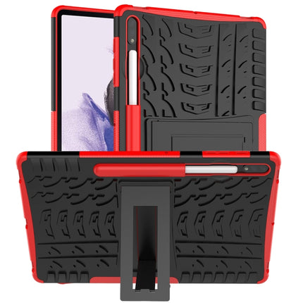 For Samsung Galaxy Tab S7 Lite T730 / T735 & S7+ T970 / T976B Tire Texture Shockproof TPU + PC Protective Case with Holder(Red)-garmade.com