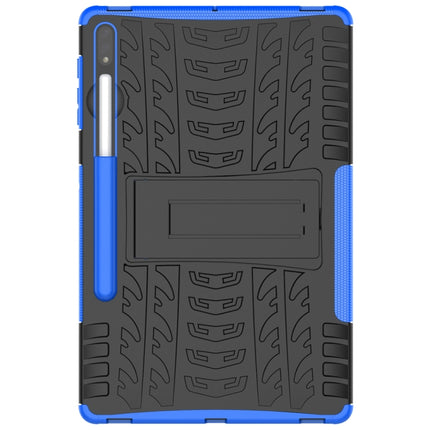 For Samsung Galaxy Tab S7 Lite T730 / T735 & S7+ T970 / T976B Tire Texture Shockproof TPU + PC Protective Case with Holder(Blue)-garmade.com