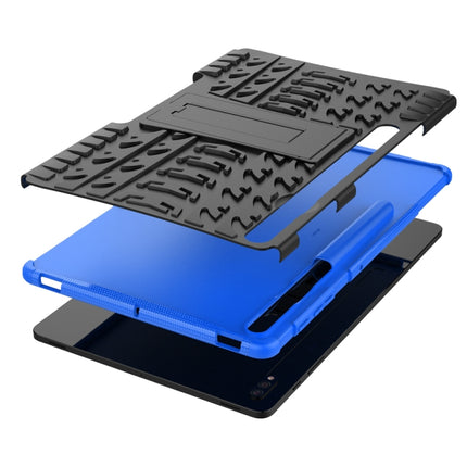 For Samsung Galaxy Tab S7 Lite T730 / T735 & S7+ T970 / T976B Tire Texture Shockproof TPU + PC Protective Case with Holder(Blue)-garmade.com