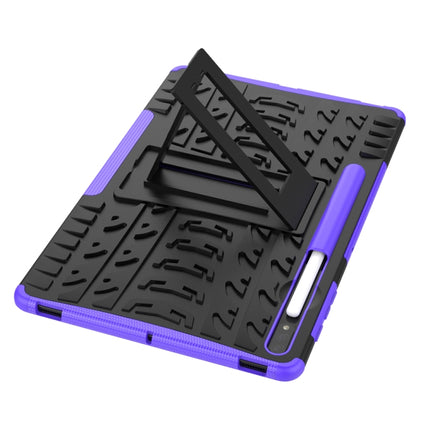 For Samsung Galaxy Tab S7 Lite T730 / T735 & S7+ T970 / T976B Tire Texture Shockproof TPU + PC Protective Case with Holder(Purple)-garmade.com