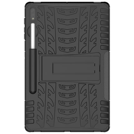 For Samsung Galaxy Tab S7 Lite T730 / T735 & S7+ T970 / T976B Tire Texture Shockproof TPU + PC Protective Case with Holder(Black)-garmade.com