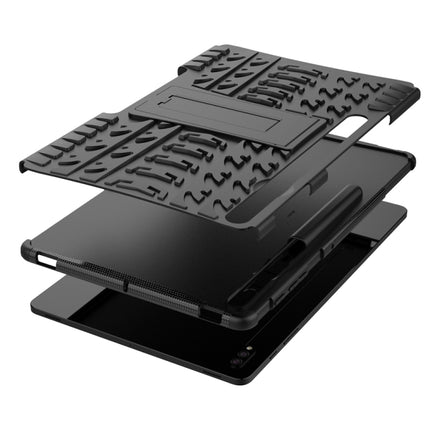 For Samsung Galaxy Tab S7 Lite T730 / T735 & S7+ T970 / T976B Tire Texture Shockproof TPU + PC Protective Case with Holder(Black)-garmade.com