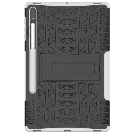 For Samsung Galaxy Tab S7 Lite T730 / T735 & S7+ T970 / T976B Tire Texture Shockproof TPU + PC Protective Case with Holder(White)-garmade.com