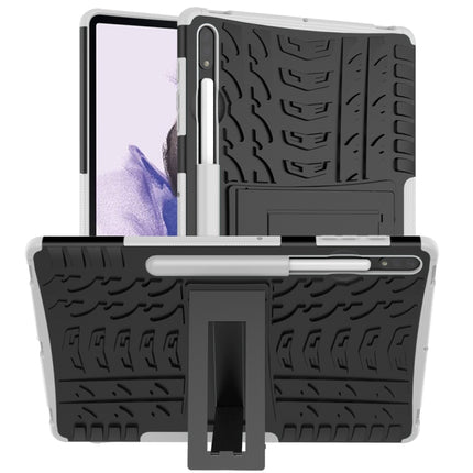 For Samsung Galaxy Tab S7 Lite T730 / T735 & S7+ T970 / T976B Tire Texture Shockproof TPU + PC Protective Case with Holder(White)-garmade.com