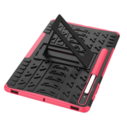 For Samsung Galaxy Tab S7 Lite T730 / T735 & S7+ T970 / T976B Tire Texture Shockproof TPU + PC Protective Case with Holder(Rose Red)-garmade.com