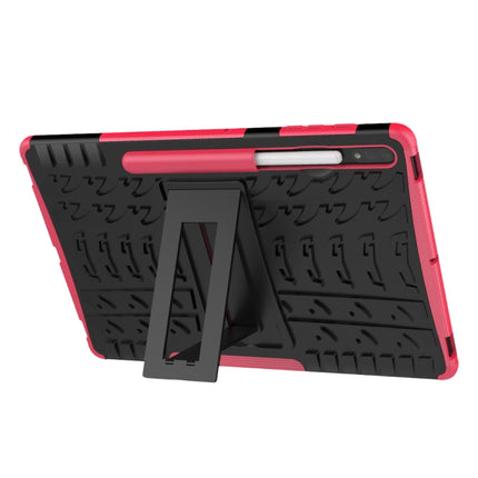 For Samsung Galaxy Tab S7 Lite T730 / T735 & S7+ T970 / T976B Tire Texture Shockproof TPU + PC Protective Case with Holder(Rose Red)-garmade.com