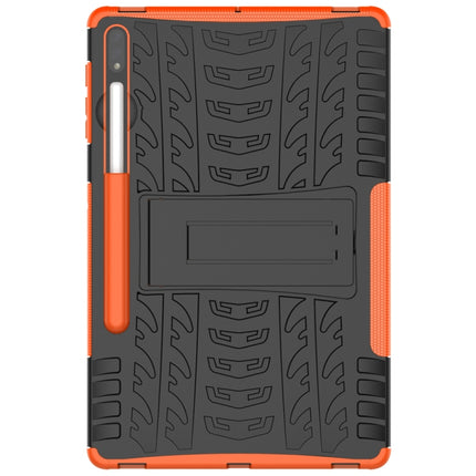 For Samsung Galaxy Tab S7 Lite T730 / T735 & S7+ T970 / T976B Tire Texture Shockproof TPU + PC Protective Case with Holder(Orange)-garmade.com