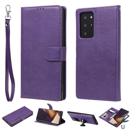 For Samsung Galaxy Note 20 2 in 1 Solid Color Detachable PU Leather Case with Card Slots & Magnetic Holder & Photo Frame & Wallet & Strap(Purple)-garmade.com