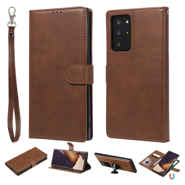 For Samsung Galaxy Note 20 2 in 1 Solid Color Detachable PU Leather Case with Card Slots & Magnetic Holder & Photo Frame & Wallet & Strap(Brown)-garmade.com