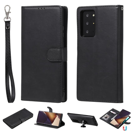 For Samsung Galaxy Note 20 2 in 1 Solid Color Detachable PU Leather Case with Card Slots & Magnetic Holder & Photo Frame & Wallet & Strap(Black)-garmade.com