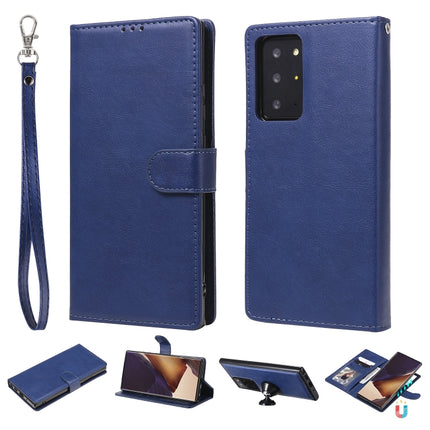 For Samsung Galaxy Note 20 2 in 1 Solid Color Detachable PU Leather Case with Card Slots & Magnetic Holder & Photo Frame & Wallet & Strap(Blue)-garmade.com