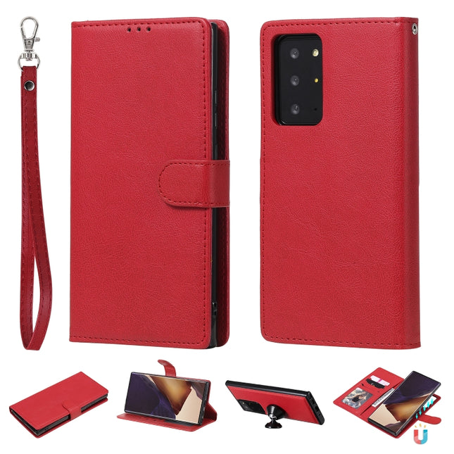 For Samsung Galaxy Note 20 2 in 1 Solid Color Detachable PU Leather Case with Card Slots & Magnetic Holder & Photo Frame & Wallet & Strap(Red)-garmade.com