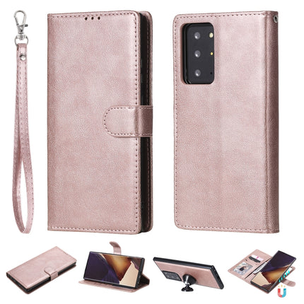 For Samsung Galaxy Note 20 2 in 1 Solid Color Detachable PU Leather Case with Card Slots & Magnetic Holder & Photo Frame & Wallet & Strap(Rose Gold)-garmade.com