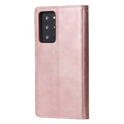 For Samsung Galaxy Note 20 2 in 1 Solid Color Detachable PU Leather Case with Card Slots & Magnetic Holder & Photo Frame & Wallet & Strap(Rose Gold)-garmade.com