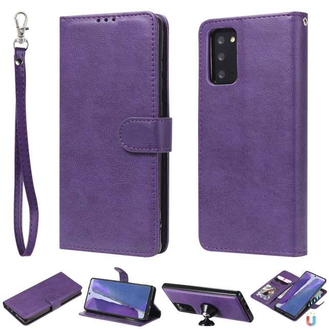 For Samsung Galaxy Note 20 Ultra 2 in 1 Solid Color Detachable PU Leather Case with Card Slots & Magnetic Holder & Photo Frame & Wallet & Strap(Purple)-garmade.com