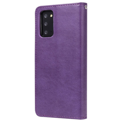 For Samsung Galaxy Note 20 Ultra 2 in 1 Solid Color Detachable PU Leather Case with Card Slots & Magnetic Holder & Photo Frame & Wallet & Strap(Purple)-garmade.com