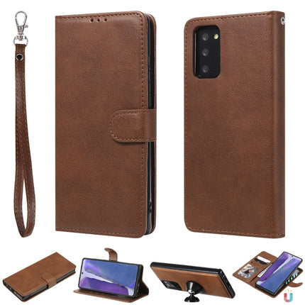 For Samsung Galaxy Note 20 Ultra 2 in 1 Solid Color Detachable PU Leather Case with Card Slots & Magnetic Holder & Photo Frame & Wallet & Strap(Brown)-garmade.com