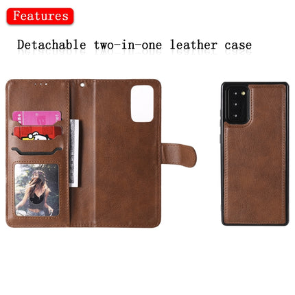 For Samsung Galaxy Note 20 Ultra 2 in 1 Solid Color Detachable PU Leather Case with Card Slots & Magnetic Holder & Photo Frame & Wallet & Strap(Brown)-garmade.com