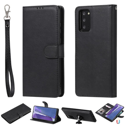 For Samsung Galaxy Note 20 Ultra 2 in 1 Solid Color Detachable PU Leather Case with Card Slots & Magnetic Holder & Photo Frame & Wallet & Strap(Black)-garmade.com