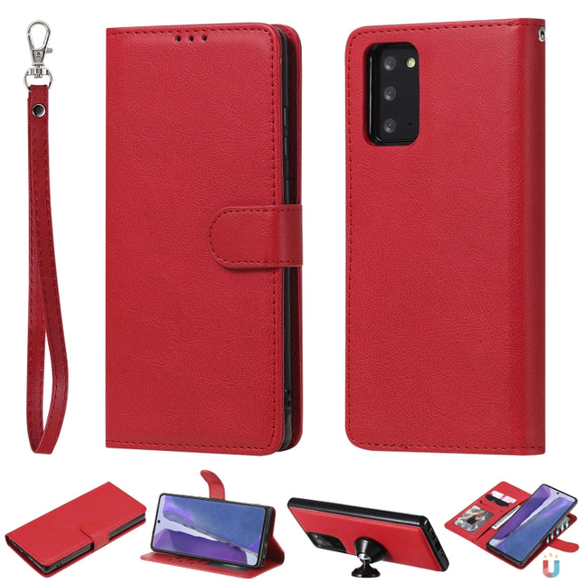 For Samsung Galaxy Note 20 Ultra 2 in 1 Solid Color Detachable PU Leather Case with Card Slots & Magnetic Holder & Photo Frame & Wallet & Strap(Red)-garmade.com