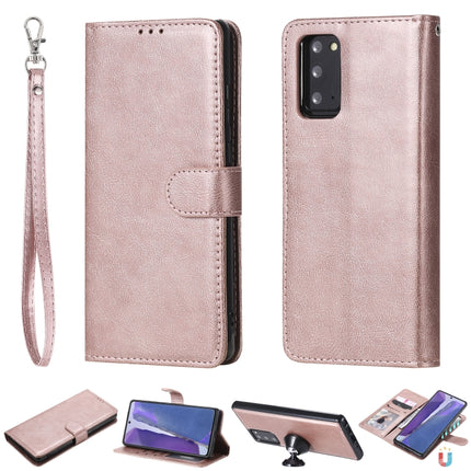 For Samsung Galaxy Note 20 Ultra 2 in 1 Solid Color Detachable PU Leather Case with Card Slots & Magnetic Holder & Photo Frame & Wallet & Strap(Rose Gold)-garmade.com