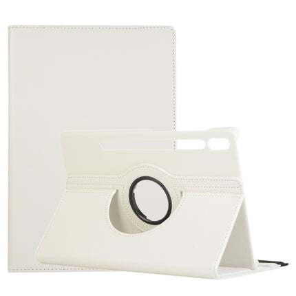 For Samsung Galaxy Tab S8+ / Tab S8 Plus / Tab S7 FE / Tab S7+ / T970 / T976B Litchi Texture Horizontal Flip 360 Degrees Rotation Leather Case with Holder(White)-garmade.com