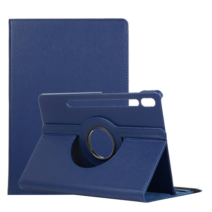 For Samsung Galaxy Tab S8+ / Tab S8 Plus / Tab S7 FE / Tab S7+ / T970 / T976B Litchi Texture Horizontal Flip 360 Degrees Rotation Leather Case with Holder(Blue)-garmade.com