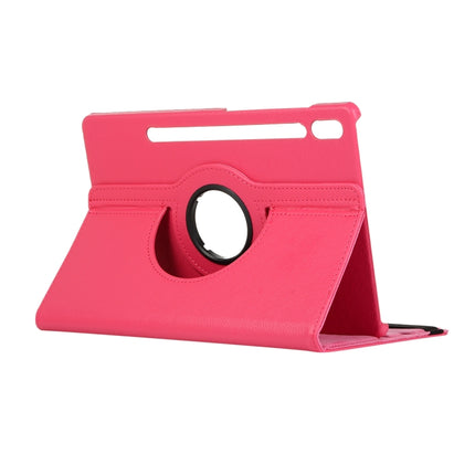 For Samsung Galaxy Tab S8+ / Tab S8 Plus / Tab S7 FE / Tab S7+ / T970 / T976B Litchi Texture Horizontal Flip 360 Degrees Rotation Leather Case with Holder(Rose Red)-garmade.com