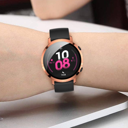 For Huawei Watch GT2 42mm 2 in 1 Tempered Glass Screen Protector + Fully Plating PC Case(Rose Gold)-garmade.com