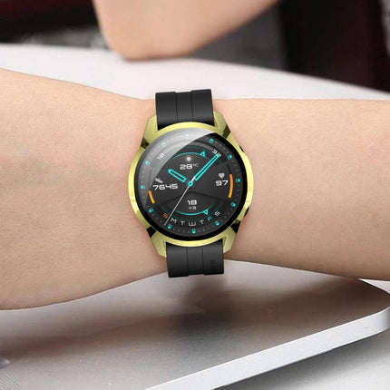 For Huawei Watch GT2 46mm 2 in 1 Tempered Glass Screen Protector + Fully Plating PC Case(Golden)-garmade.com