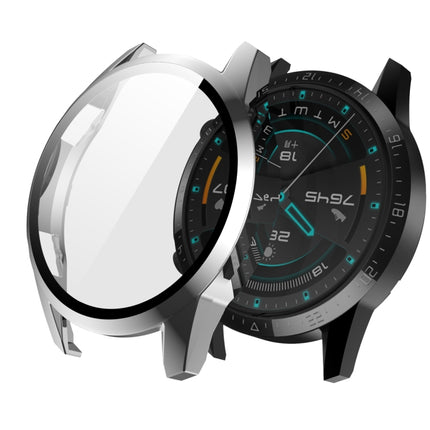 For Huawei Watch GT2 46mm 2 in 1 Tempered Glass Screen Protector + Fully Plating PC Case(Silver)-garmade.com